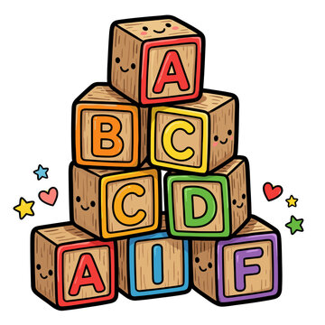 Colorful ABC Wooden Toy Building Blocks Vector for Kids Education