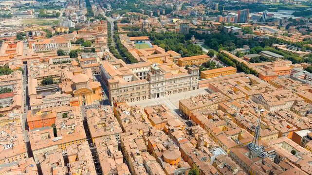 Modena, Italy. Ducale di Modena Palace. Historical Center. Summer. Drone footage, Point of interest