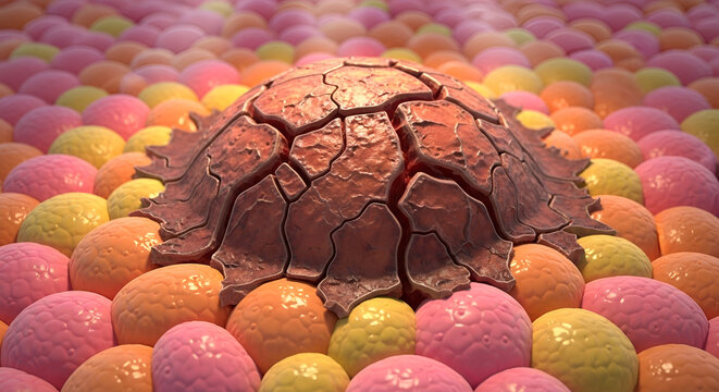 3D medical illustration of an eschar on tissue surface