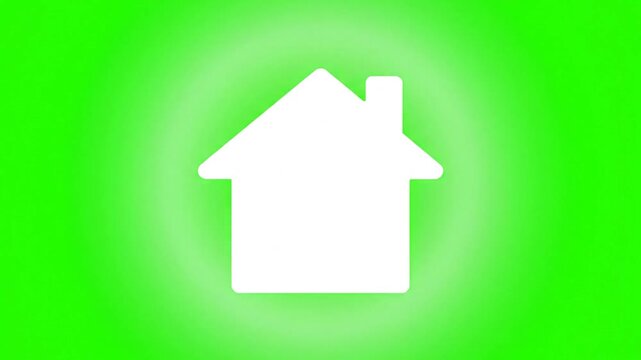 Minimal white house icon with glowing green background in a bright vector illustration.