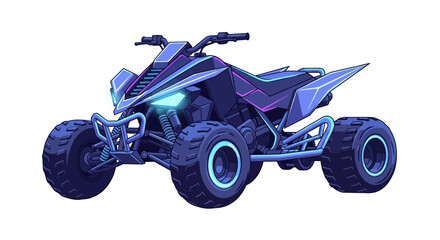 Stylized all-terrain vehicle illustration in neon blue and purple colors. © ikun