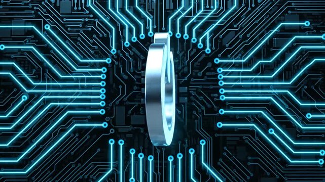 Futuristic ring surrounded by intricate circuits and neon lights illustrating advanced digital technology.