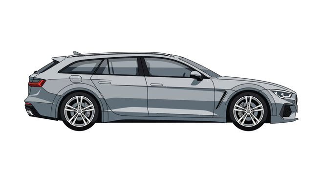 Modern Grey Station Wagon Car Illustration on White Background