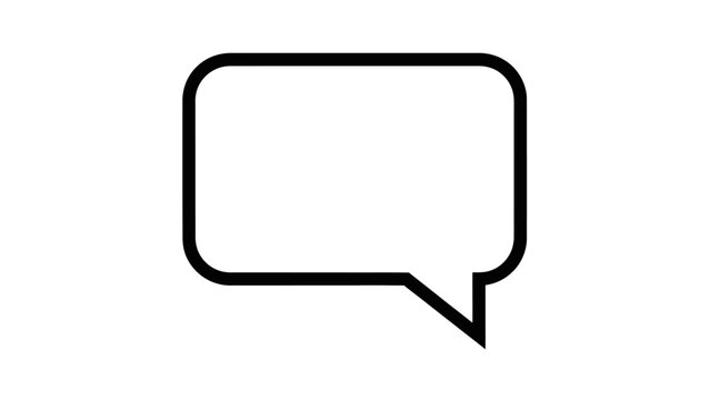 Black and white speech bubble icon.