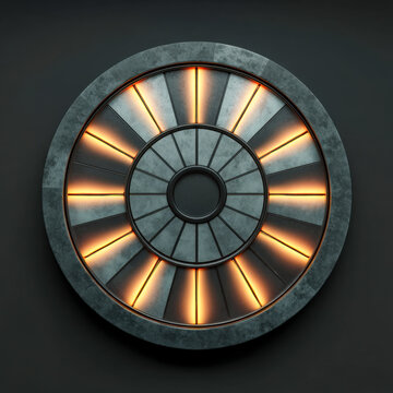 Circular roulette board with one glowing orange segment on dark tabletop