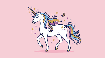 Fototapeta premium White Unicorn With Rainbow Mane.
