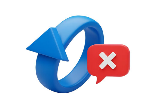 Recursive arrow icon combined with a crossed-out speech bubble symbol