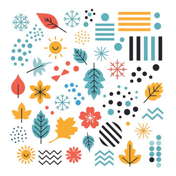 Colorful autumn leaves and shapes.