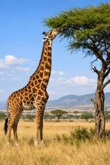 Fototapeta premium Giraffe eating leaves from a tree