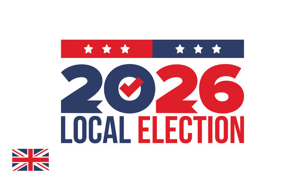 2026 United Kingdom Local Election Poster with Union Jack Flag and Voting Checkmark Icon. Vote 2026. Great Britain national flag. Vector poster
