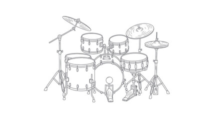 Obraz premium Drum Kit Outline Illustration - Musical Instrument Drawing