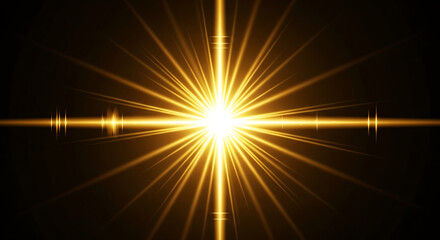 Obraz premium Bright Golden Starburst Explosion on a Dark Background with Lens Flare Effects