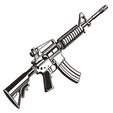Rifle, assault rifle, gun, firearm, black and white, vector illustration, military, weapon, ar-15
