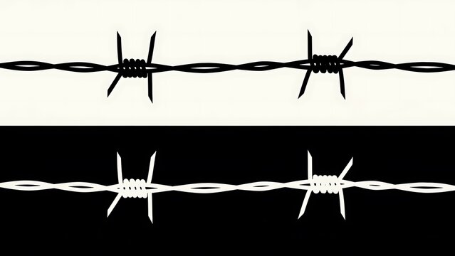 Barbed Wire Fence on Black and White Backgrounds