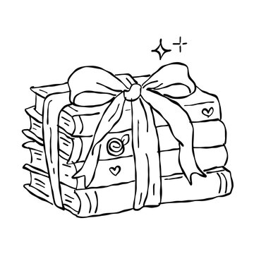 Vintage Stack Of Books Tied With Ribbon Cozy Reading Aesthetic Book Lover Gift Illustration Line Art