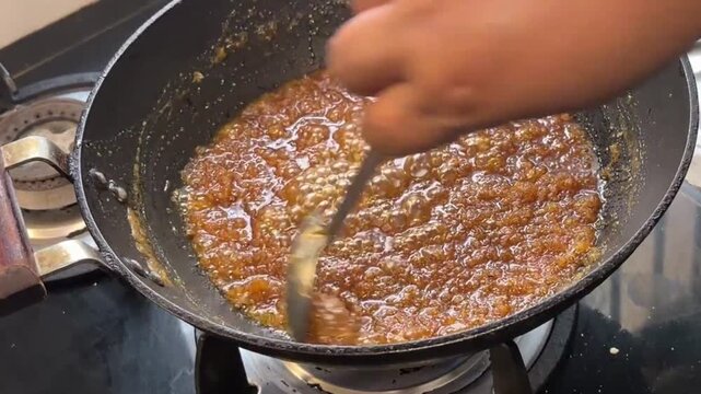 Cooking jaggery sweet dish