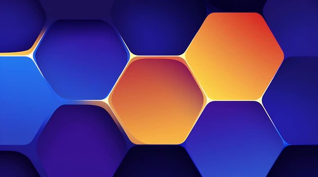 Abstract hexagon background with looping blue orange gradient pattern and glowing geometric design, abstract background with hexagon pattern, smooth geometric texture for modern digital wallpaper