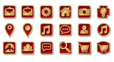 Fototapeta premium Golden Red 3D App Icons Set for User Interface Design
