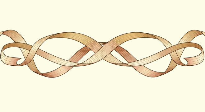 Golden ribbon elegantly weaves in an infinite loop pattern on a soft cream background