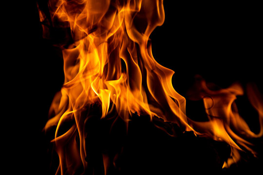 Fire flame. Burn lights on a black background.