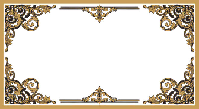 Ornate gold and dark brown decorative border with scrolling acanthus leaves