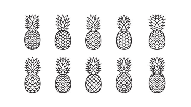 Pineapple Pattern Vector Illustration Simple Line Art Tropical Fruit Repeating Motif