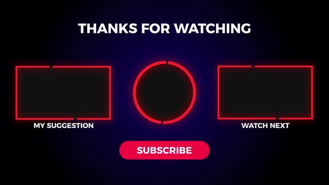 Youtube end screen dark blue and red theme. Thank you for watching