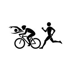 Obraz premium Black silhouettes of cyclist and runner.