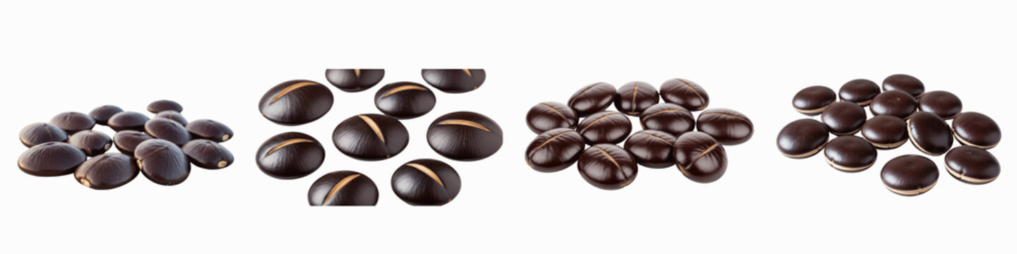 Collection of brown Entada rheedii sea beans isolated on black background