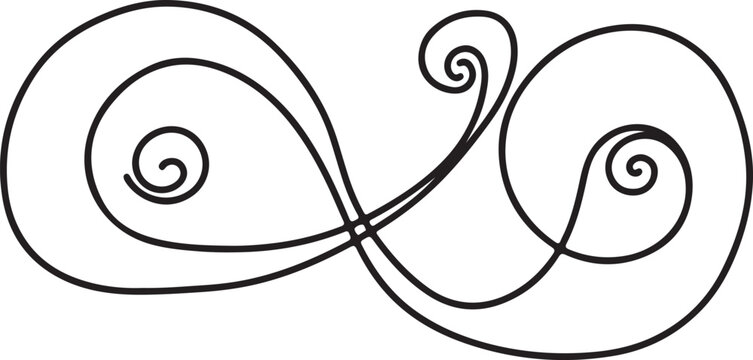 Elegant flourish scroll vector, decorative black line swirl ornament, minimalist calligraphic filigree element for wedding invitations and luxury branding