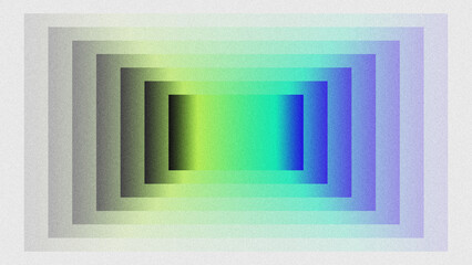 Fototapeta premium Abstract geometric background with nested gradient rectangles, green-to-blue color transition, grainy noise texture, modern minimalist design.