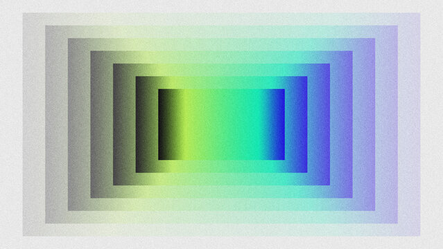 Abstract geometric background with nested gradient rectangles, green-to-blue color transition, grainy noise texture, modern minimalist design.