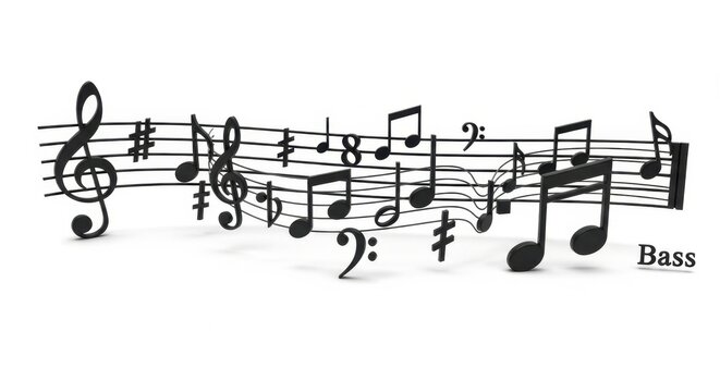Musical Notation - A Detailed Depiction of Bass Clef Notes.