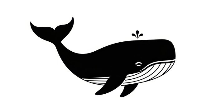 Minimalist Black Whale Silhouette with Water Spout.
