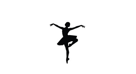 Silhouette of a ballerina in a dynamic dance pose against white © Mstsalma