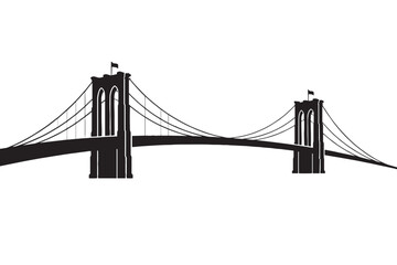 Fototapeta premium Brooklyn Bridge silhouette vector illustration, black and white suspension bridge icon, urban landmark architecture graphic for travel design