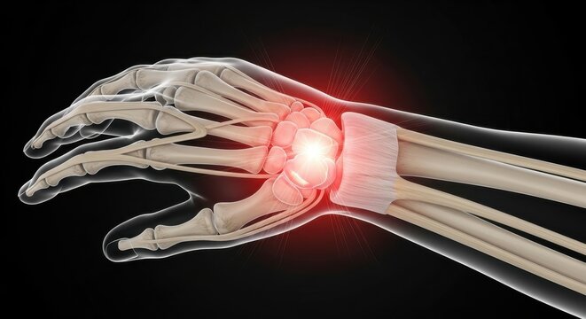 Medical Illustration of Wrist Joint Pain and Inflammation.