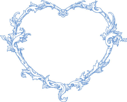 Vintage heart shaped floral frame with ornate line details