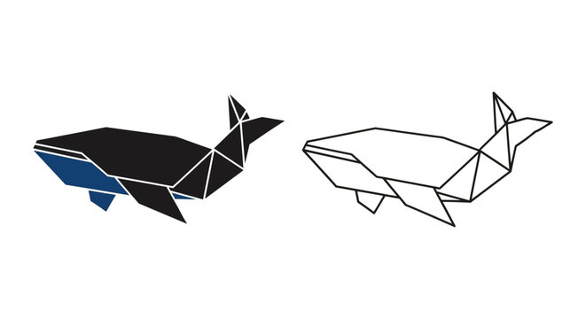 Geometric whale designs a dark and light polygonal representation silhouette