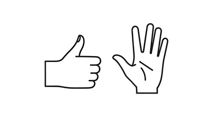 Obraz premium Thumbs Up and Open Hand Line Icons Set, Hand Gesture Symbols for Like, Approval, Greeting, Stop and Communication in Minimal Outline Style for UI, App, Web and Social Media Design