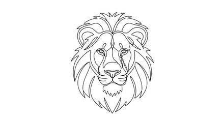 A minimalist, one-line drawing of a lion's head with a flowing mane © STwul