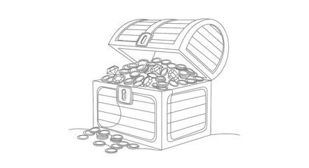Open treasure chest overflowing with coins and scattered jewels © STwul