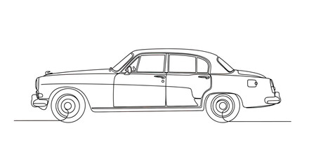 Fototapeta premium A one-line drawing of a classic four-door sedan viewed from the side