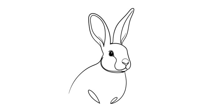 A minimalist black-and-white line drawing of a rabbit