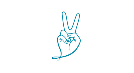 Fototapeta premium Stylized turquoise outline of a hand making a peace sign