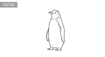 Obraz premium A simple, black and white line drawing of a penguin stands facing left