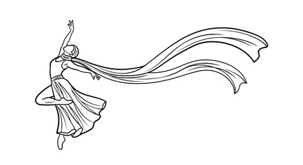 A ballerina gracefully leaps, her flowing gown and scarf trailing behind her © STwul