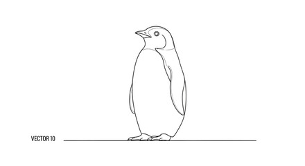 Obraz premium Black and white illustration of a penguin standing on a line