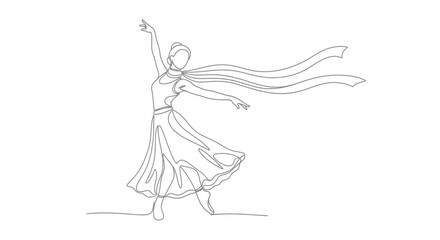Graceful dancer in flowing attire, arms extended, captured in a single continuous line © STwul