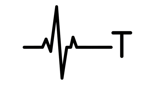 Black electrocardiogram line with a "T" shape on the right